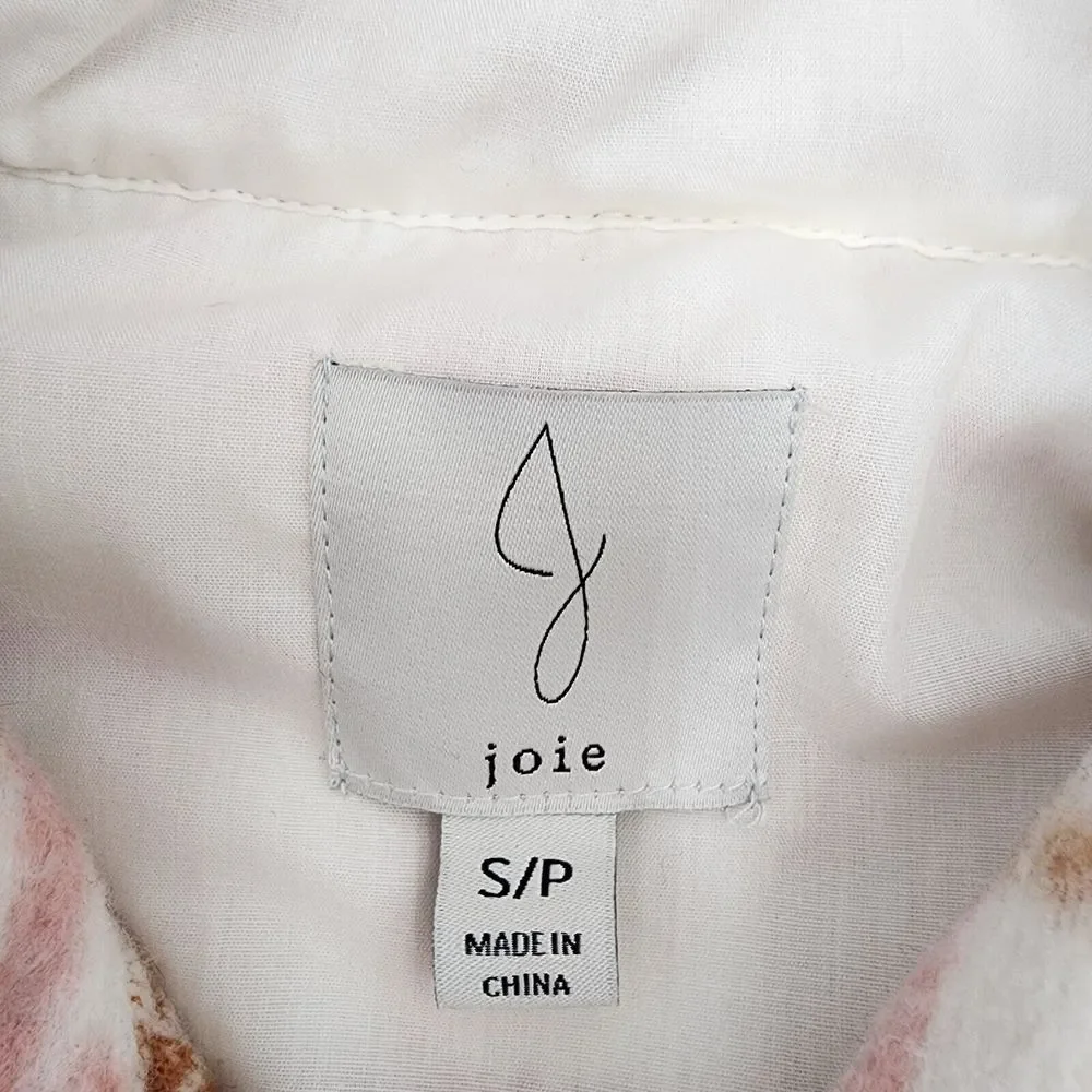 Joie‎ Women's Plaid Jacket Button Up Long Shacket In Pink White Size S/P READ
